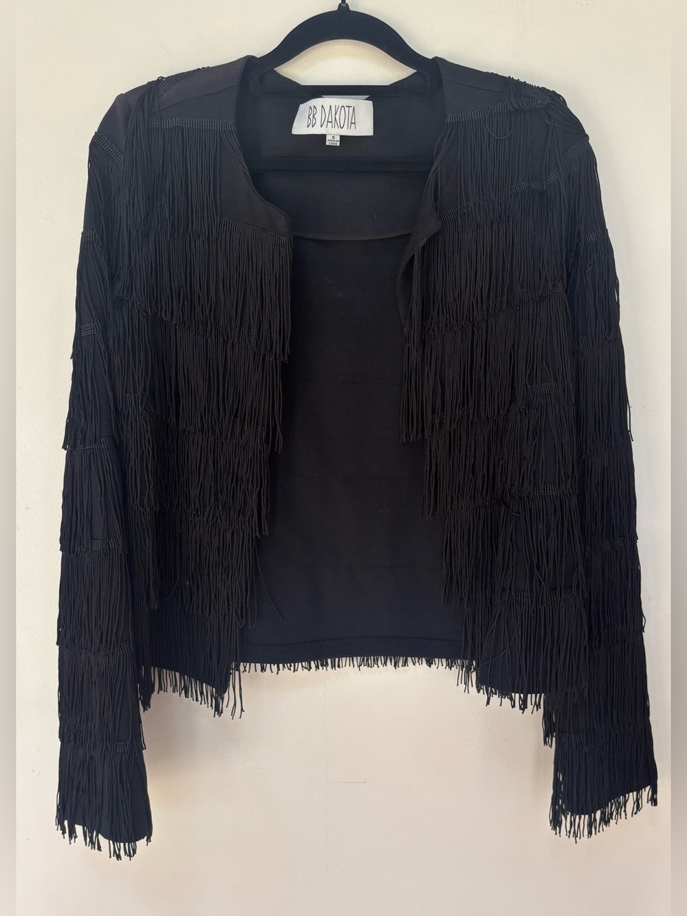 BB Dakota Black Fringe Open-Front Cardigan Jacket